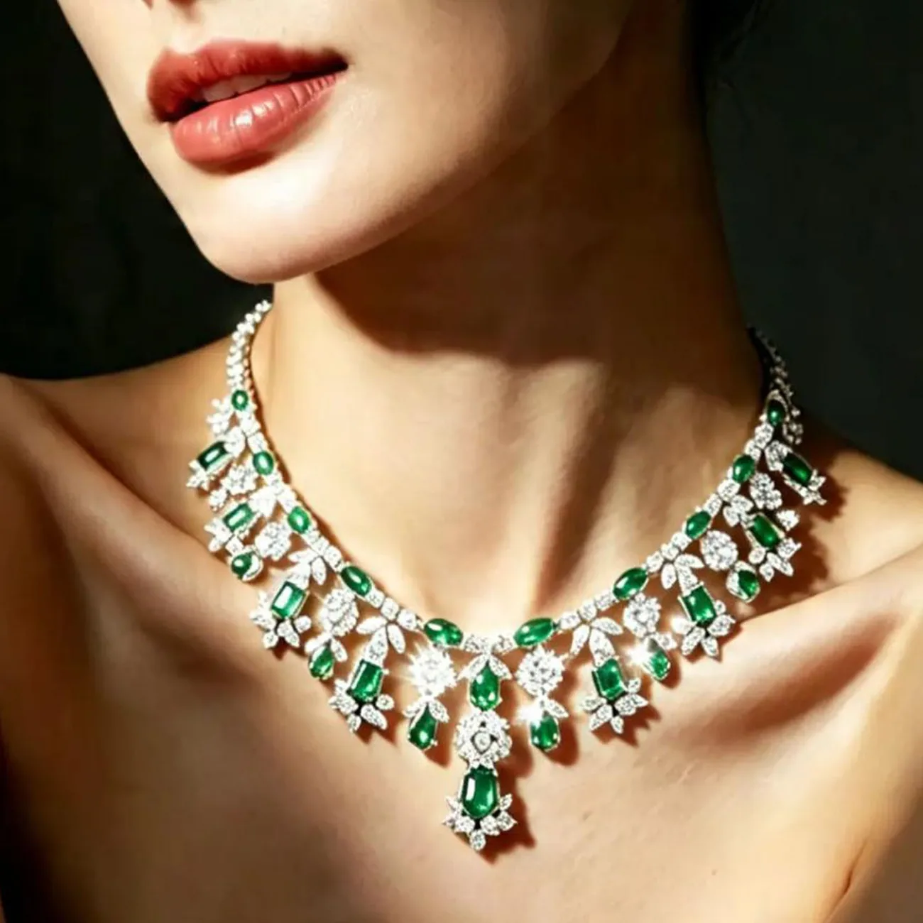 Emerald & Diamond Fringe Necklace